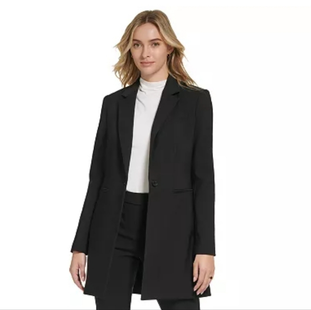 NWT Calvin Klein Women's Black X-Fit One Button Topper Blazer Jacket Size: 00